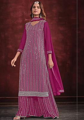 Pink Embroidered Georgette Kurta Set