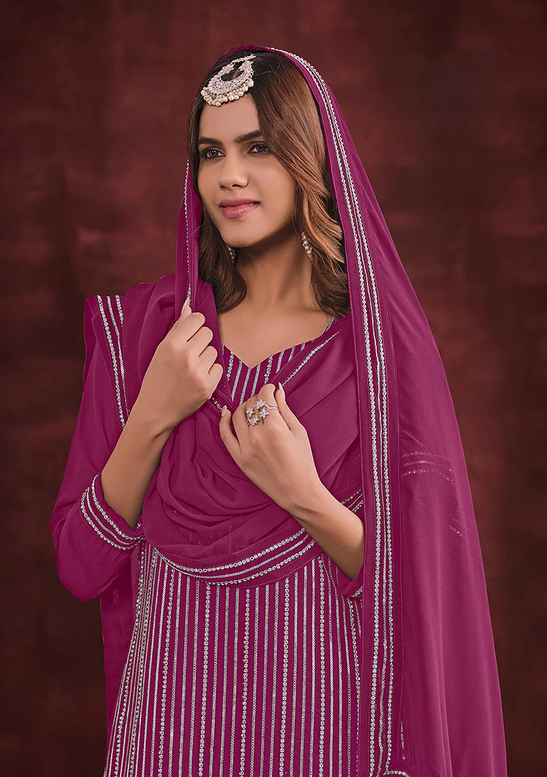 Pink Embroidered Georgette Kurta Set
