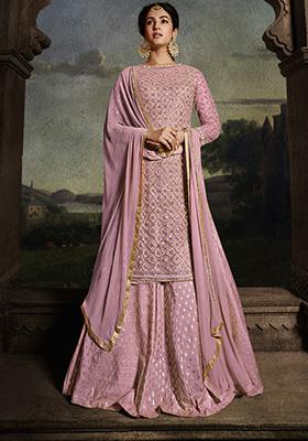 Pink Embroidered Net Kurta Set