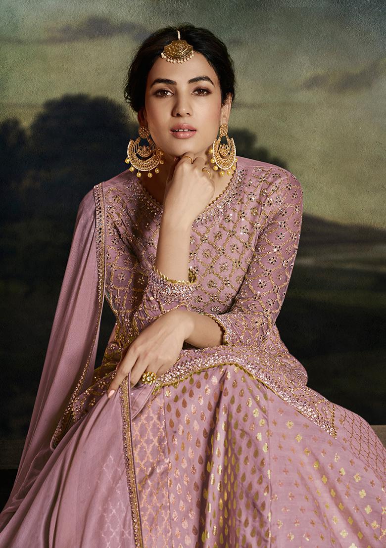 Pink Embroidered Net Kurta Set