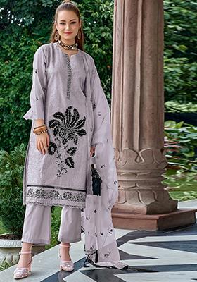Purple Embroidered Organza Kurta Set