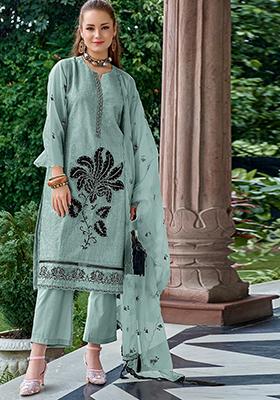 Sky Blue Embroidered Organza Kurta Set