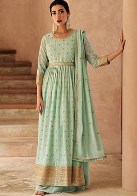 Light Green Sequin Embroidered Chinon Sharara Set