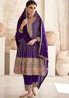 Purple Sequin Embroidered Silk Kurta Set