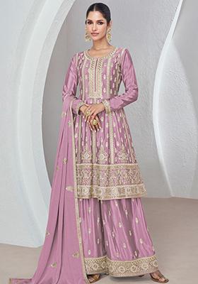 Onion Pink Sequin Embroidered Chinon Sharara Set