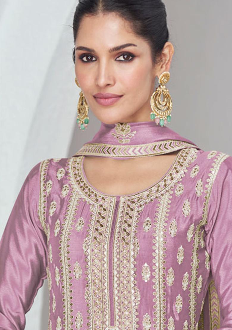 Onion Pink Sequin Embroidered Chinon Sharara Set