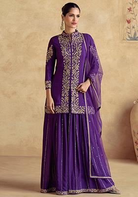 Violet Sequin Embroidered Silk Sharara Set