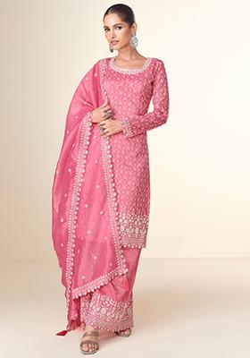 Pink Sequin Embroidered Tissue Sharara Set