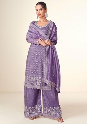 Lavender Sequin Embroidered Tissue Sharara Set