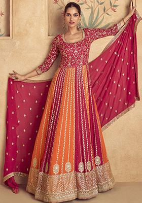 Rani Pink Sequin Embroidered Georgette Anarkali With Dupatta