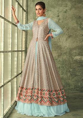 Sky Blue Sequin Embroidered Georgette Anarkali Set
