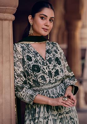 Multi Sequin Embroidered Georgette Anarkali With Dupatta