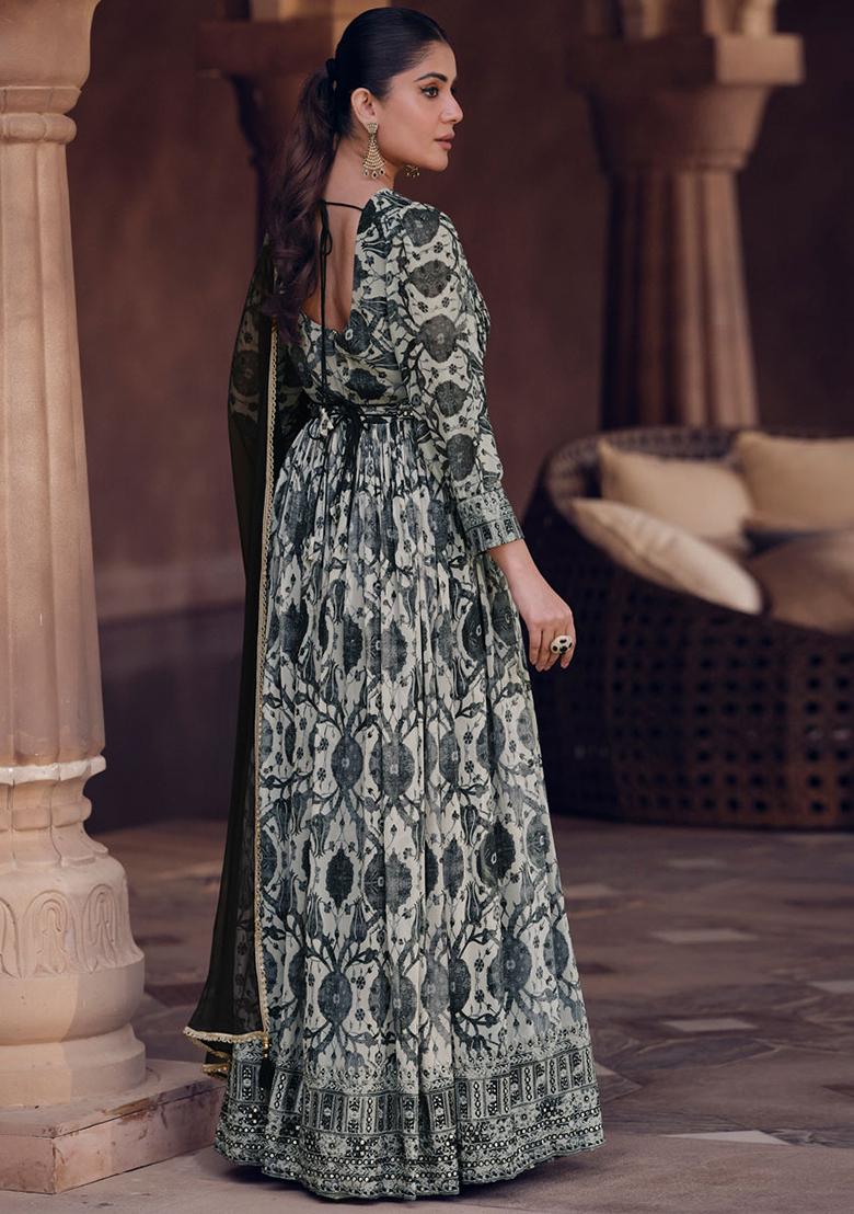 Multi Sequin Embroidered Georgette Anarkali With Dupatta