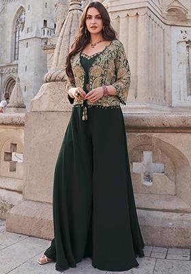 Green Sequin Embroidered Silk Sharara Set