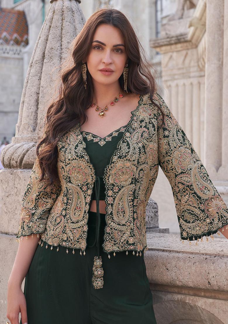 Green Sequin Embroidered Silk Sharara Set