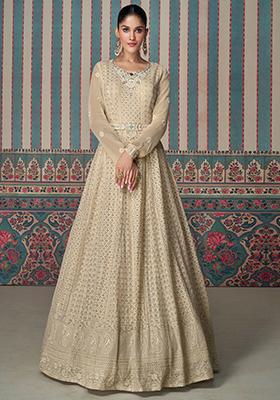 Beige Sequin Embroidered Georgette Anarkali Kurta