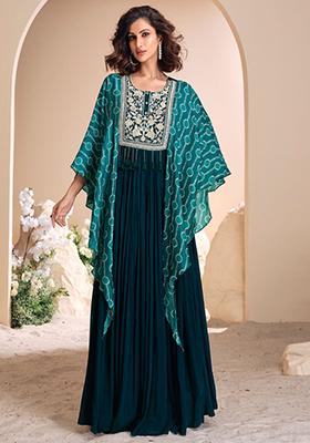 Navy Blue Sequin Embroidered Chinon Anarkali Kurta