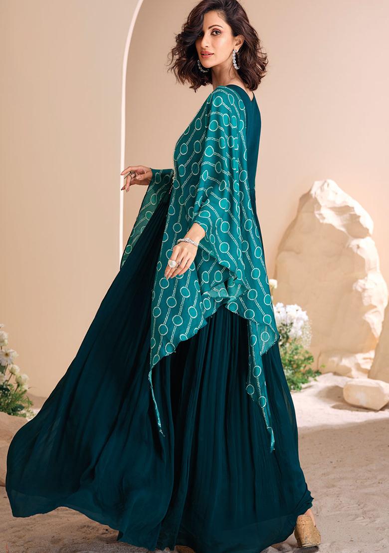 Navy Blue Sequin Embroidered Chinon Anarkali Kurta