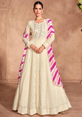 Off White Sequin Embroidered Georgette Anarkali With Dupatta