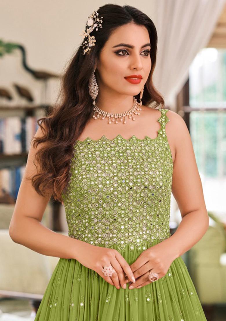 Green Sequin Embroidered Georgette Kurta Set