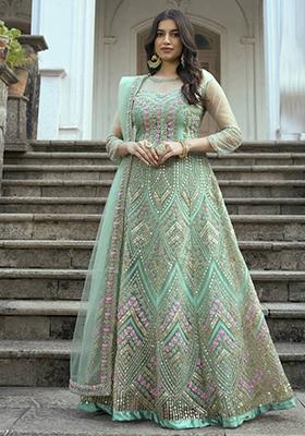 Turquoise Sequin Embroidered NET Kurta Set