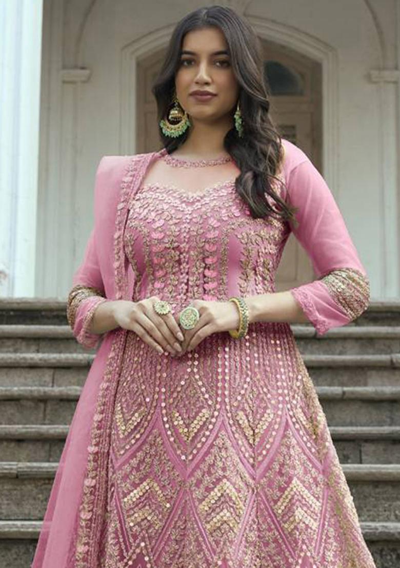 Light Pink Sequin Embroidered NET Kurta Set