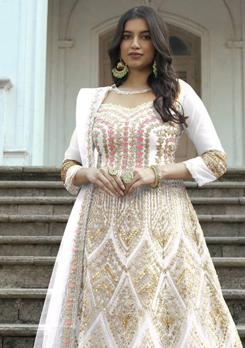 White Sequin Embroidered NET Kurta Set