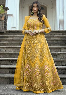 Yellow Sequin Embroidered NET Kurta Set