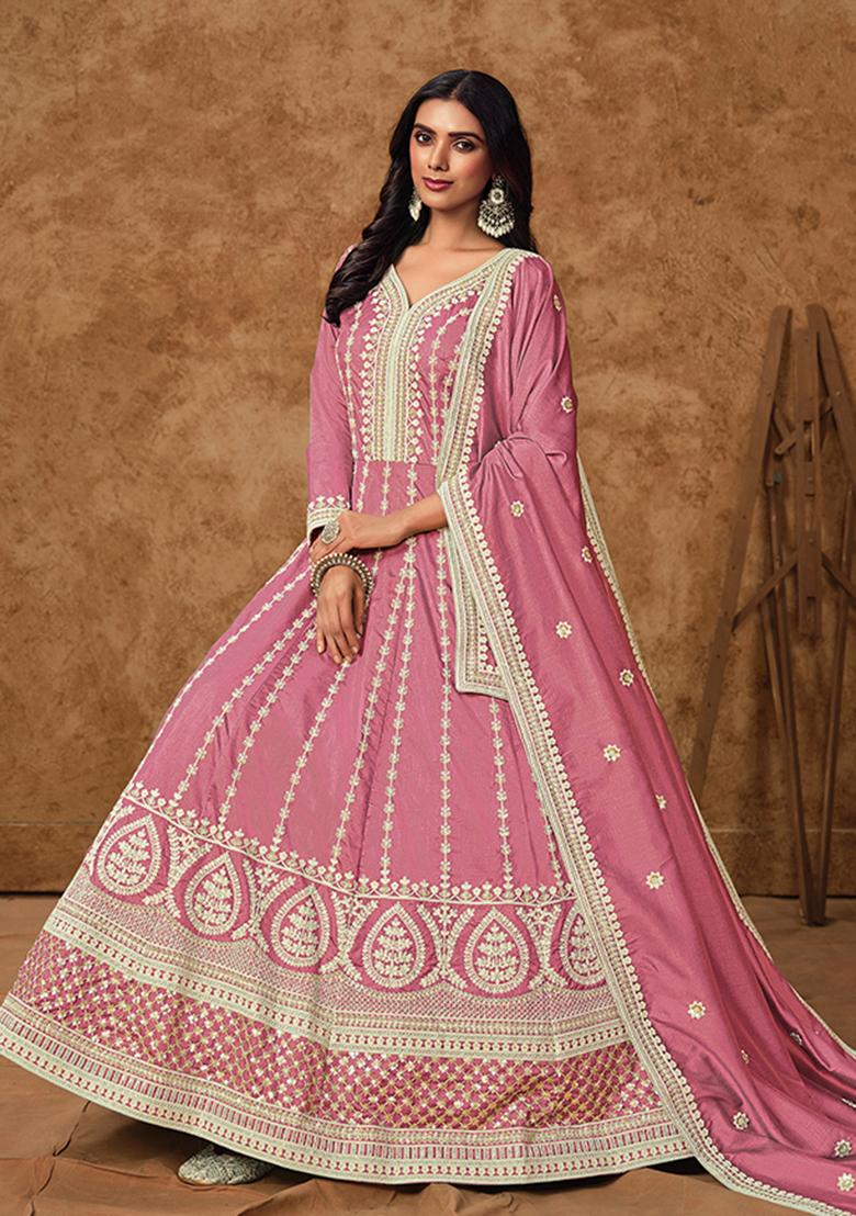 Pink Zari Work Silk Kurta set