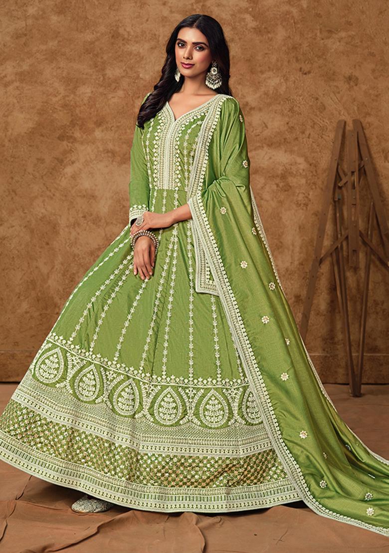 Green Zari Work Silk Kurta set