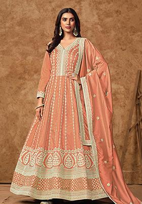 Peach Zari Work Silk Kurta set
