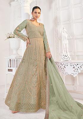 Sea Green Zari Work net Kurta set