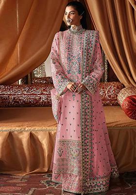 Pink Embroidered Georgette Kurta set