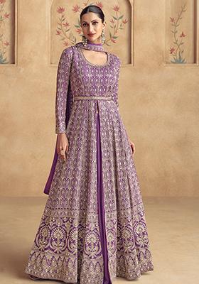 Purple Sequin Embroidered Georgette Kurta Set