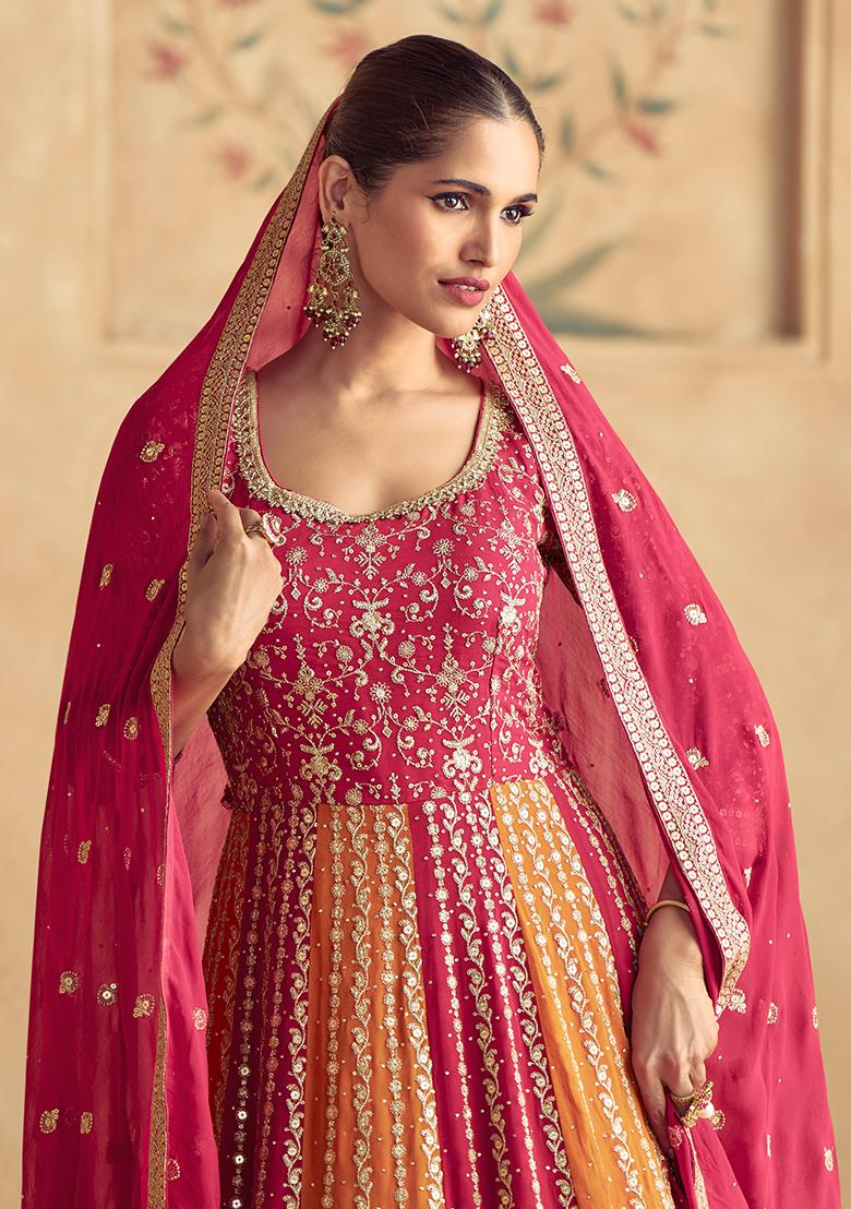 Red Sequin Embroidered Georgette Kurta Set