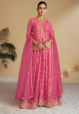 Pink Embroidered Chinon Sharara Set