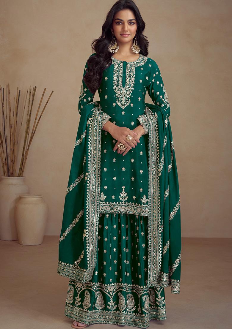 Green Embroidered Silk Kurta Set