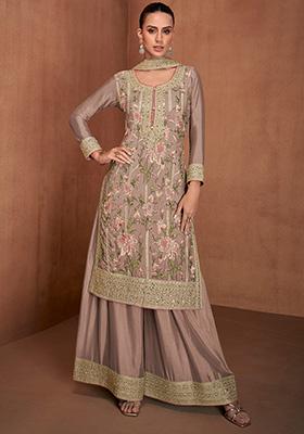 Coral Sequin Embroidered Georgette Sharara Set