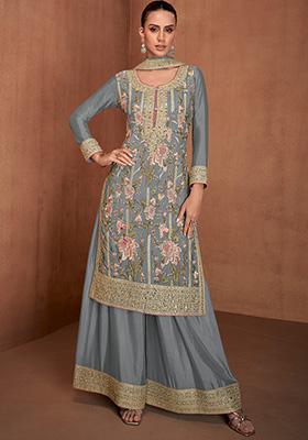 Grey Sequin Embroidered Georgette Sharara Set