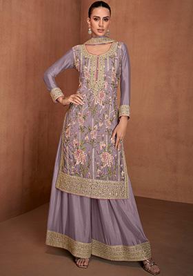 Lavender Sequin Embroidered Georgette Sharara Set