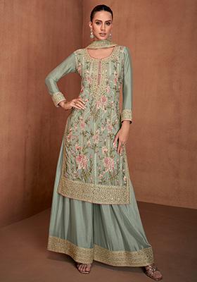 Sea Green Sequin Embroidered Georgette Sharara Set