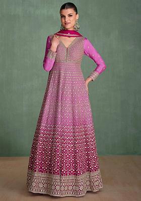 Pink Sequin Embroidered Georgette Kurta Set