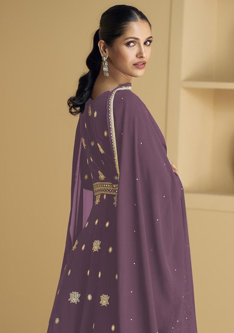 Lavender Sequin Embroidered Georgette Kurta Set