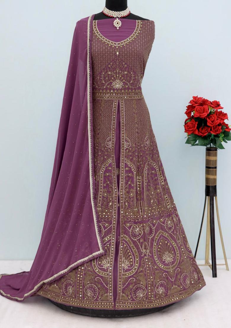 Lavender Sequin Embroidered Georgette Kurta Set