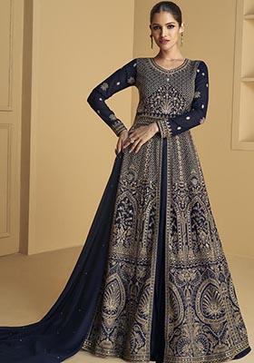 Navy Blue Sequin Embroidered Georgette Kurta Set