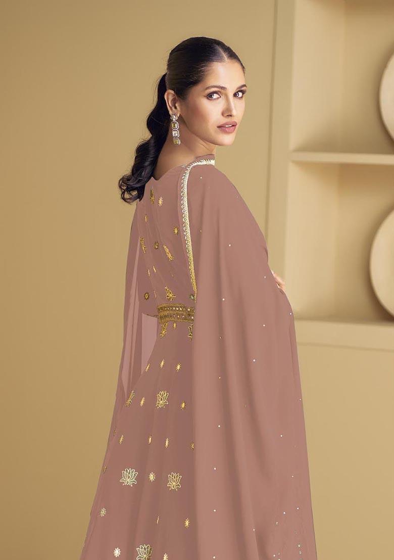 Peach Sequin Embroidered Georgette Kurta Set