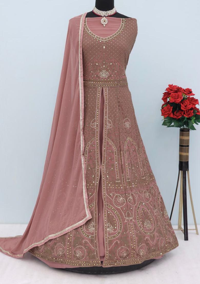 Peach Sequin Embroidered Georgette Kurta Set