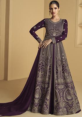 Purple Sequin Embroidered Georgette Kurta Set