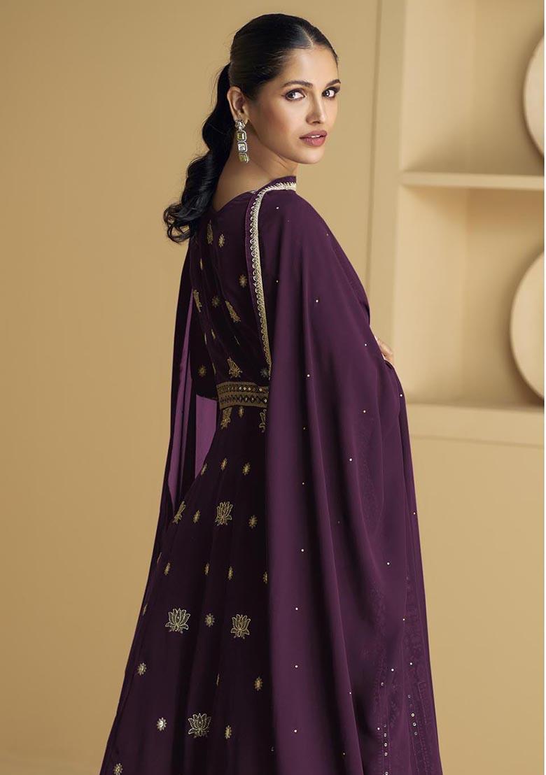 Purple Sequin Embroidered Georgette Kurta Set