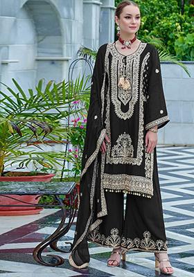 Black Embroidered Georgette Kurta Set